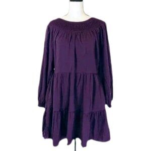 Old Navy Boho Peasant Purple Tiered Smocked Swing Long Sleeve Mini Dress S